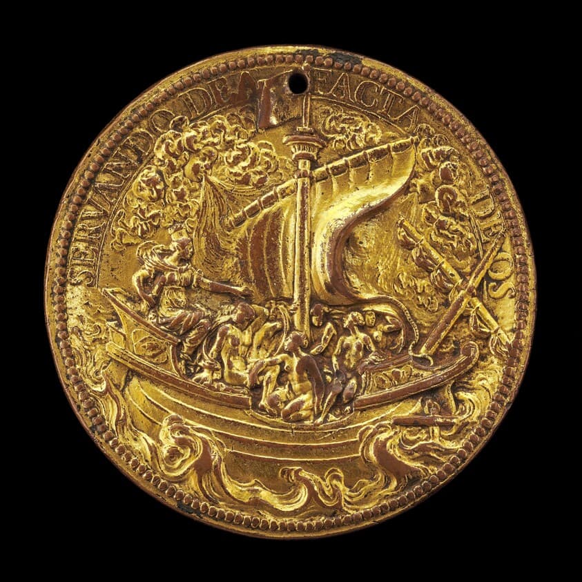 The Queen at the Helm of a Ship in Stormy Seas [reverse] — Guillaume Dupré