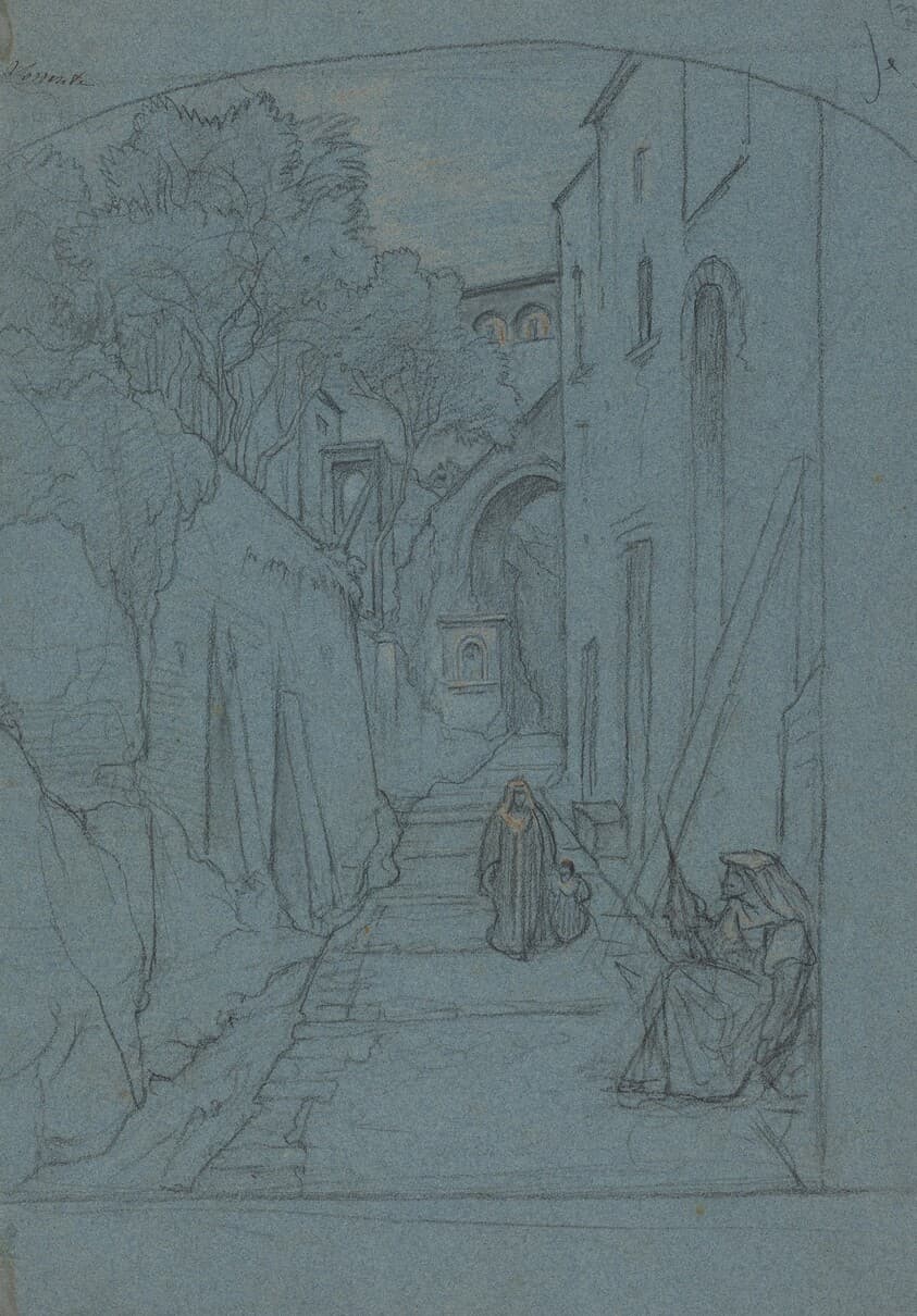 View up a Street in Sorrento [verso] — François-Édouard Bertin
