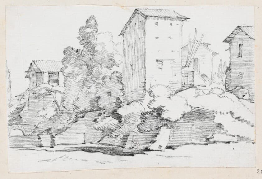 Italian Farm Buildings by a Stream — Joseph-Marie Vien