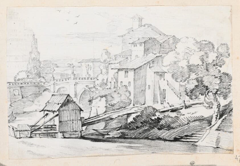 The Ponte Sant'Angelo and Houses on the East Bank of the Tiber — Joseph-Marie Vien