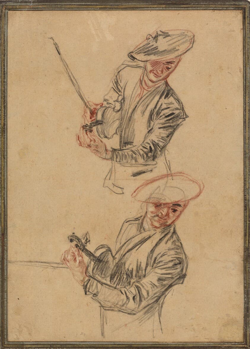 Two Studies of a Violinist Tuning His Instrument — Antoine Watteau