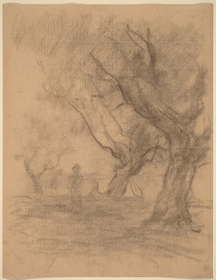 Woman Standing beneath Two Trees — William Morris Hunt