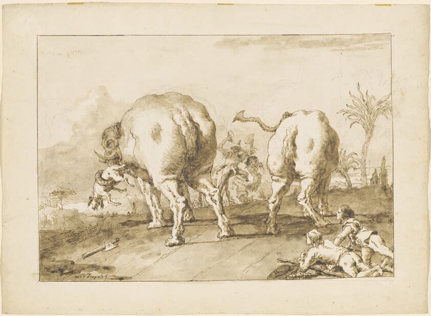 Two Rampaging Elephants — Giovanni Domenico Tiepolo