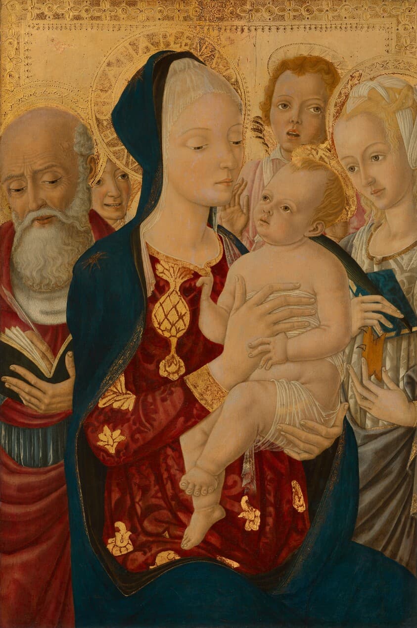 Madonna and Child with Saint Jerome, Saint Catherine of Alexandria, and Angels — Matteo di Giovanni
