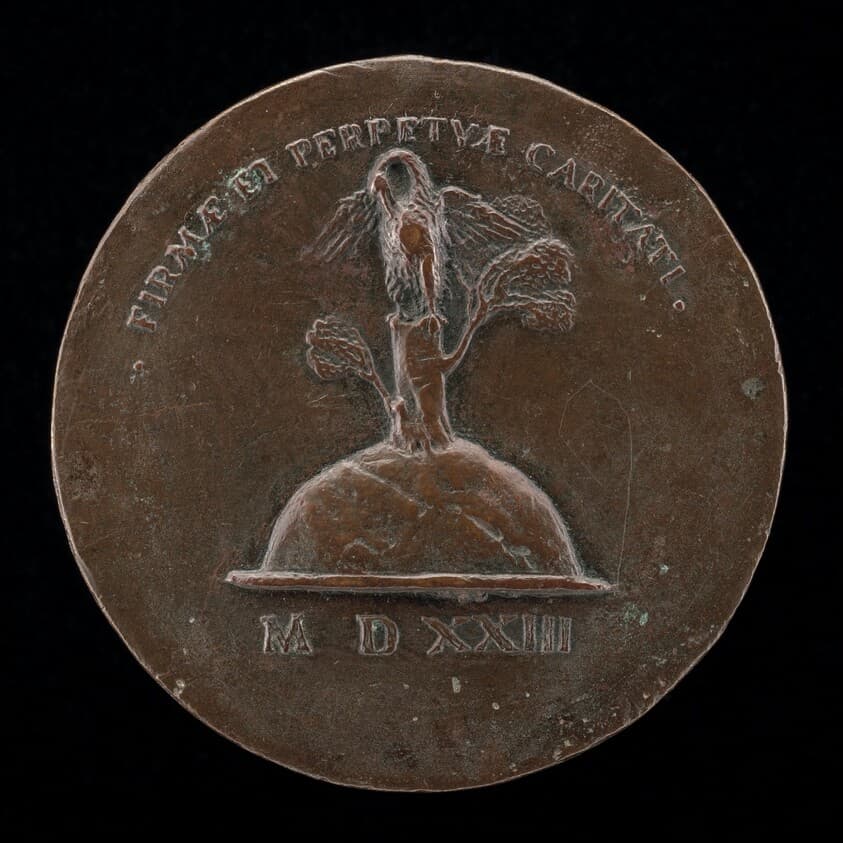 Pelican in Her Piety on a Tree Stump [reverse] — Maffeo Olivieri