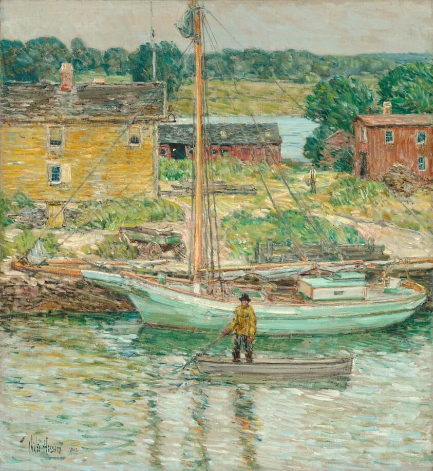 Oyster Sloop, Cos Cob — Childe Hassam