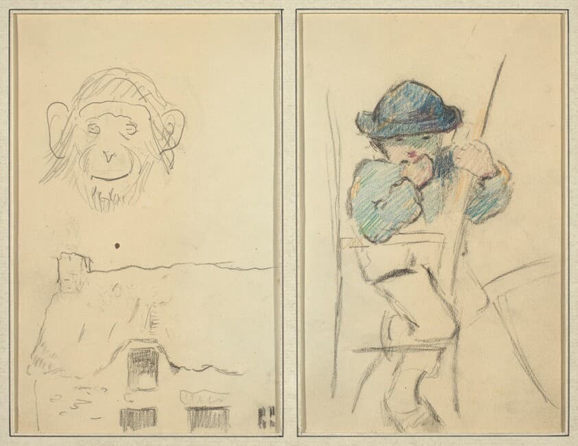 Monkey and Cottage; Little Breton Boy [recto] — Paul Gauguin