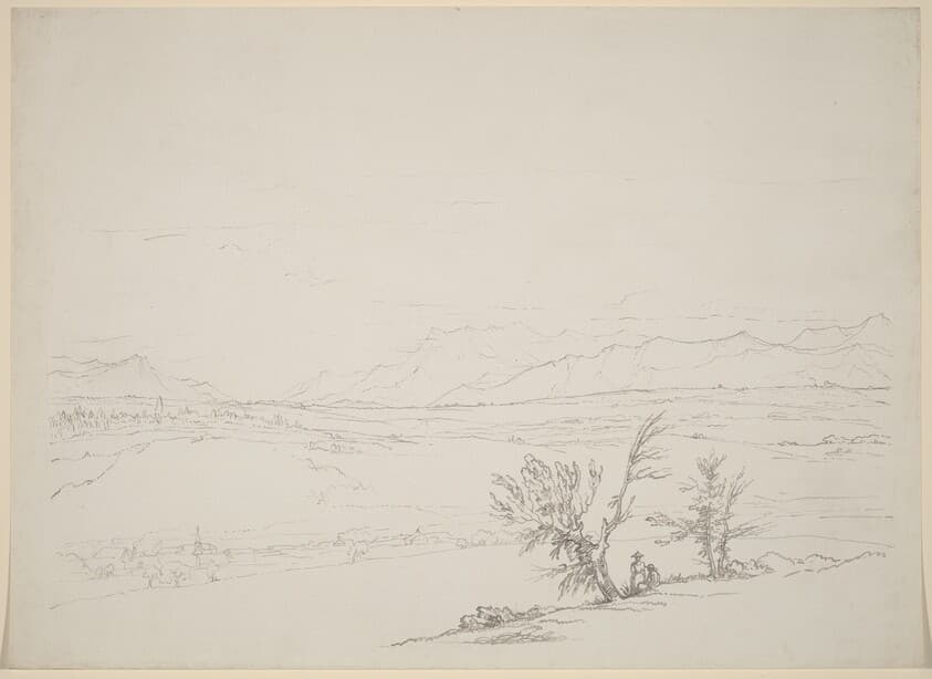 An Alpine Landscape with a Couple Seated by Trees Overlooking a Valley — Benjamin West