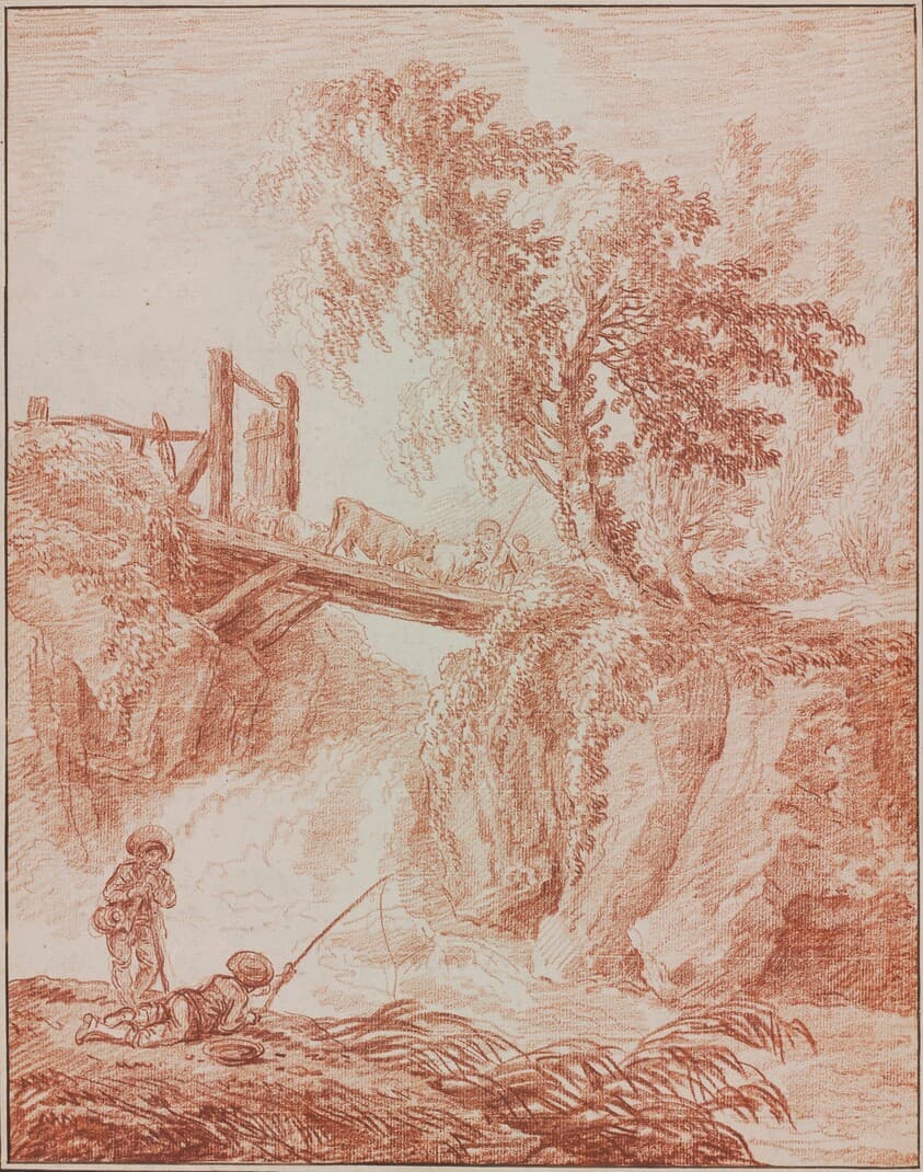 Herdsmen Crossing a Waterfall — Hubert Robert