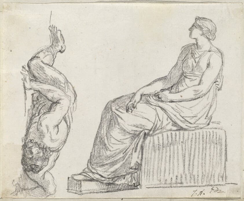 Seated Woman and Man Sprawling on the Ground — Jacques-Louis David