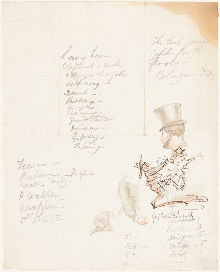 Sketches of Head, Arm, and Kneeling Figure — George Cruikshank