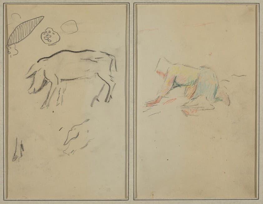 A Pig; Breton Peasant Kneeling [verso] — Paul Gauguin