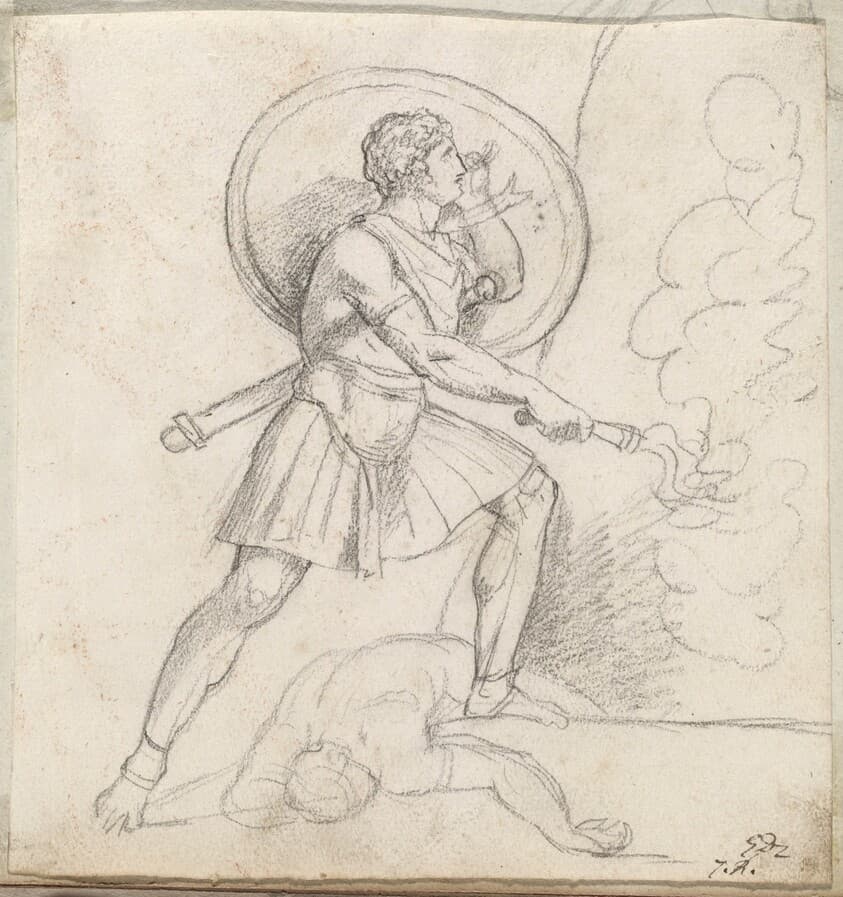 Warrior with a Shield and Torch — Jacques-Louis David