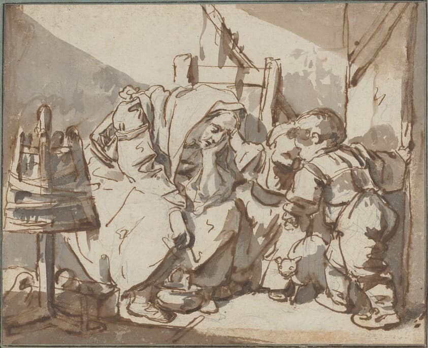 A Tired Woman with Two Children — Jean-Baptiste Greuze