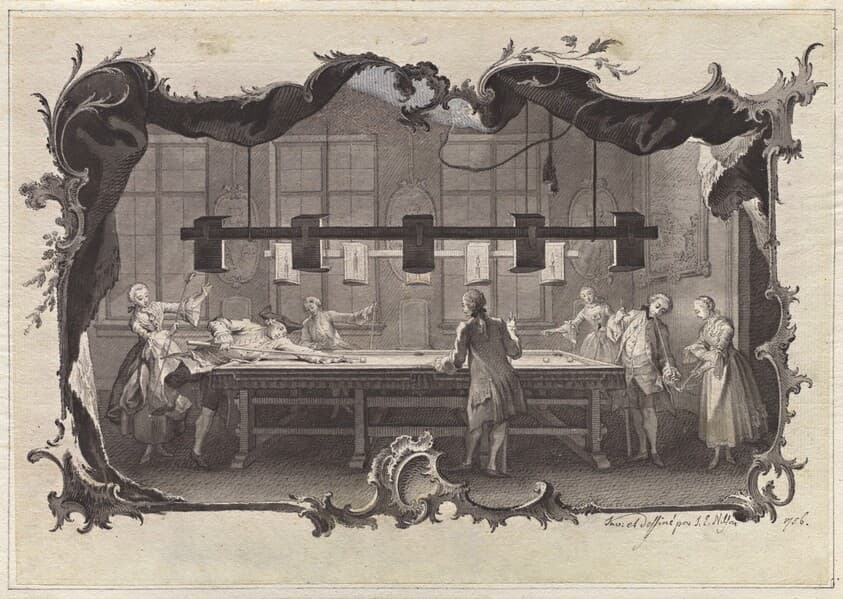 Ladies and Gentlemen Playing Billiards — Johann Esaias Nilson