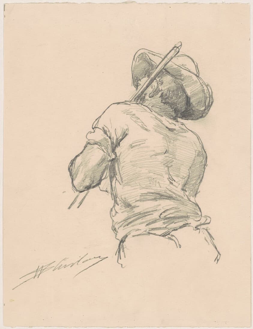 Back of a Man with Pole — Walter Shirlaw