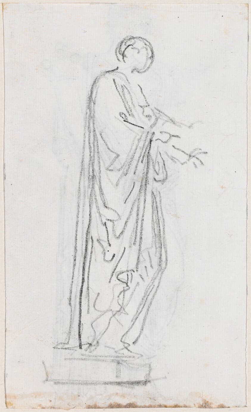 Statue of a Roman Woman (Female Deity?) Seen from the Side [verso] — Hubert Robert