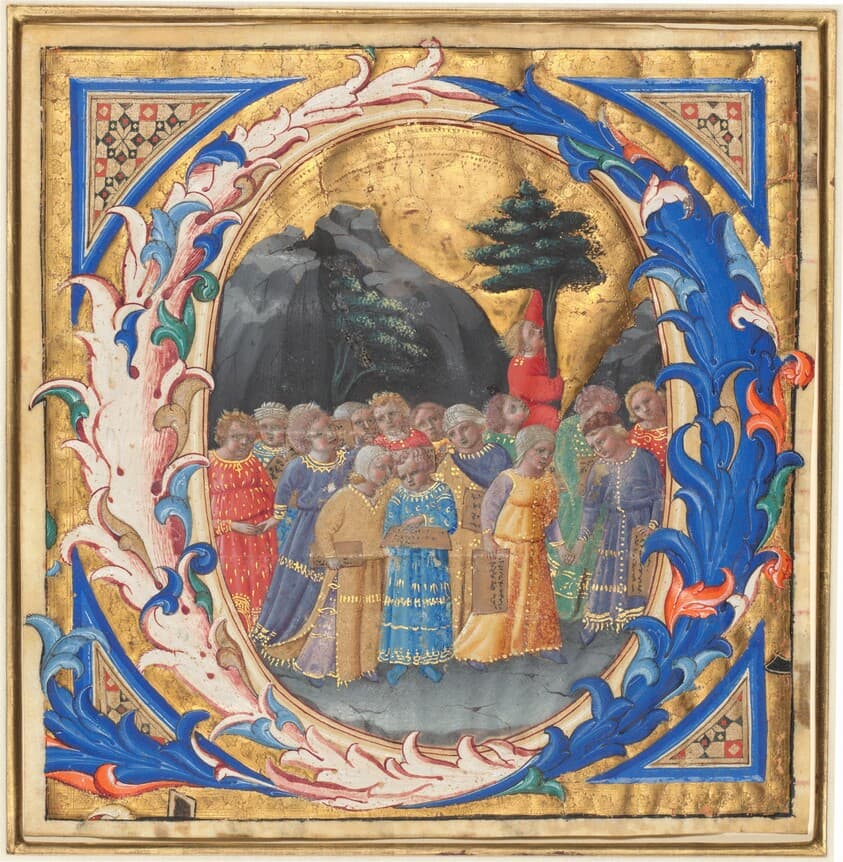 Initial Q with a Procession of Children — Zanobi Strozzi