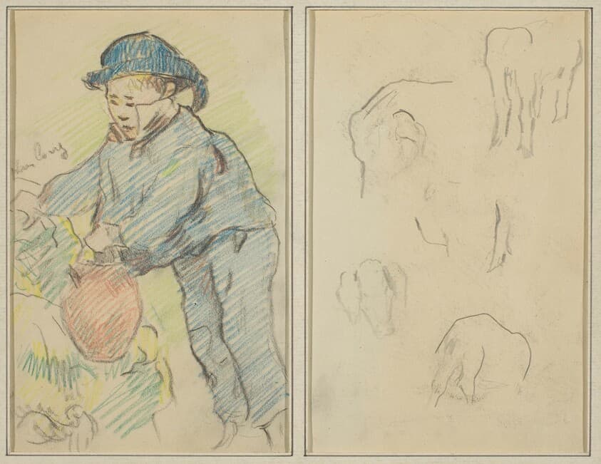 A Breton Boy with a Jug; Five Animal Forms [verso] — Paul Gauguin
