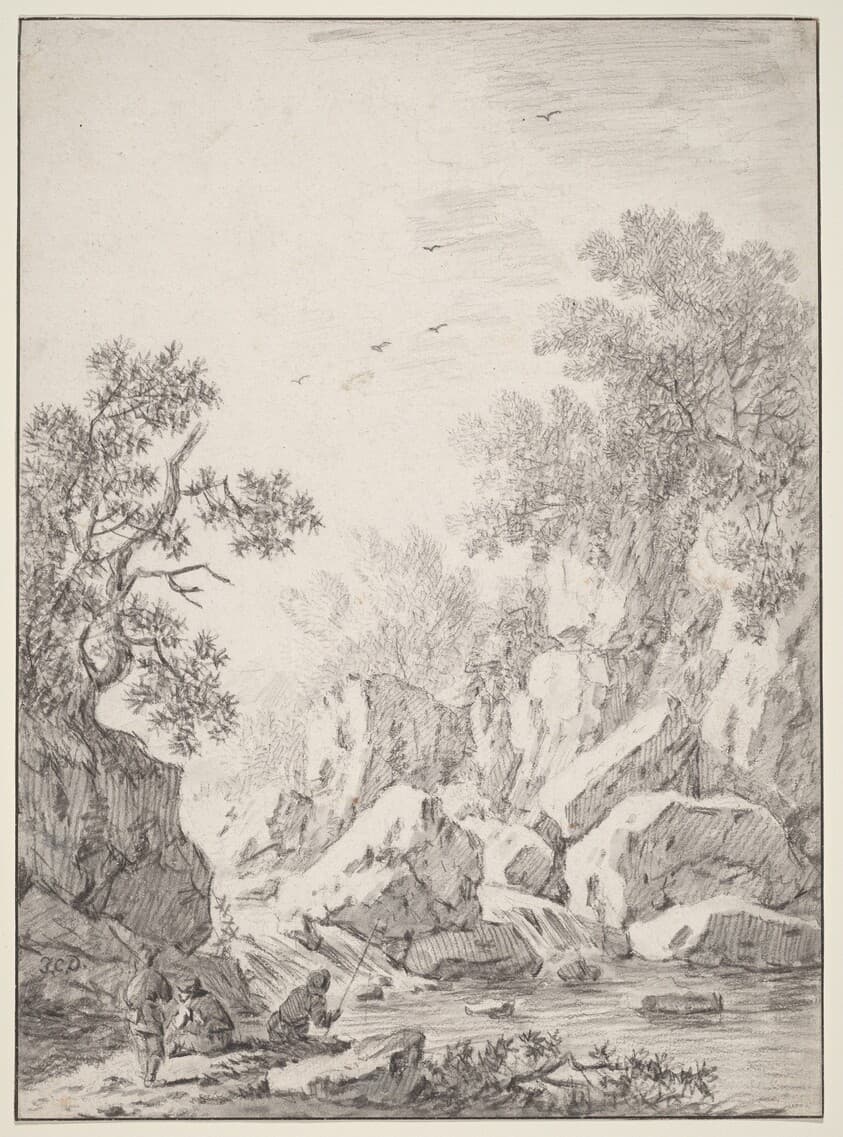 A Waterfall by Rock Cliffs — Johann Christoph Dietzsch