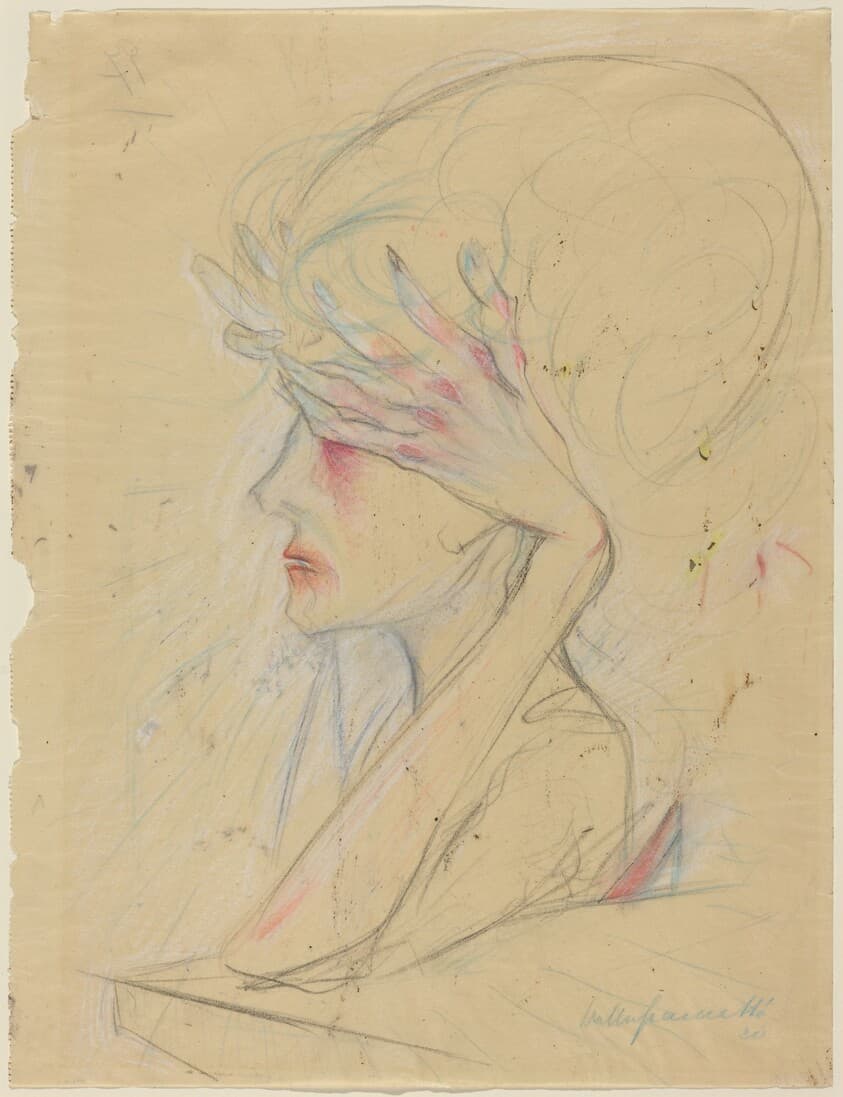 An Elegant Woman with Her Hands Covering Her Eyes — Walter Gramatté