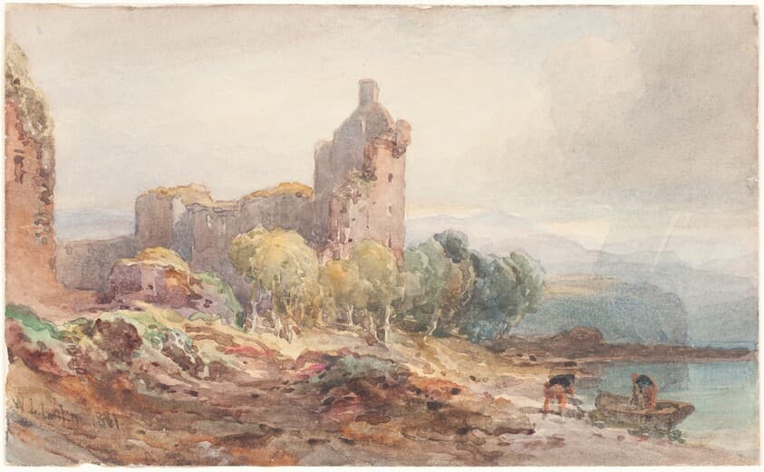 A Ruined Castle on a Lake — William Leighton Leitch