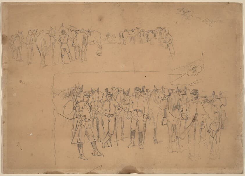 Officers and Horses at Rest — Winslow Homer