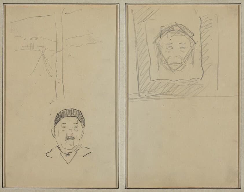 Landscape and Head of Man; Head of Monkey Inside a Square [recto] — Paul Gauguin