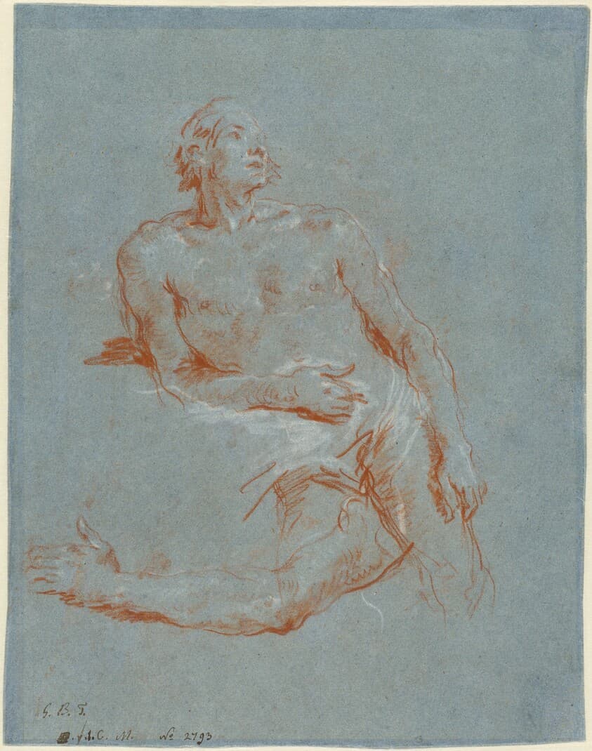 Male Nude Leaning on His Elbow (verso) — Giovanni Battista Tiepolo