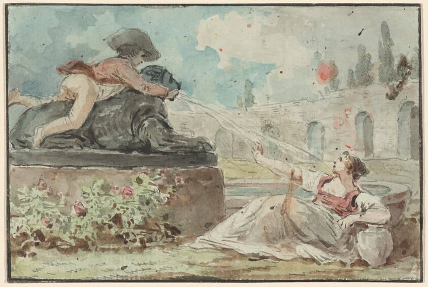 Couple by a Fountain — Hubert Robert