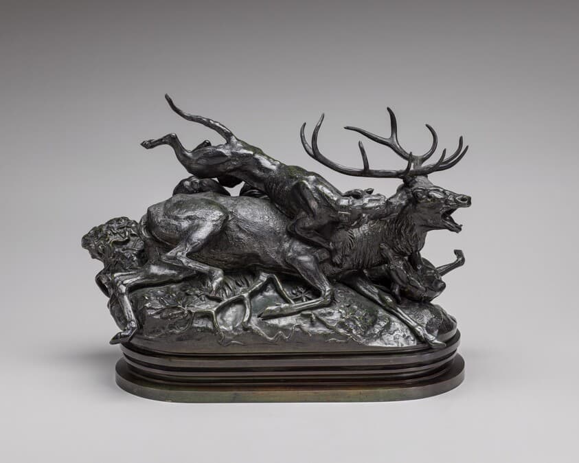 Ten-Point Stag Brought Down by Two Scotch Hounds — Antoine-Louis Barye