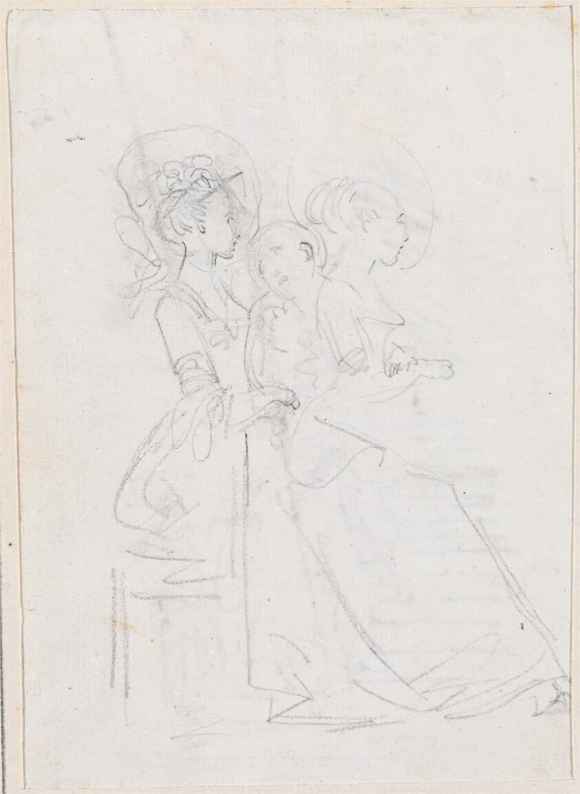Two Seated Women with Male Figure between Them [verso] — Hubert Robert