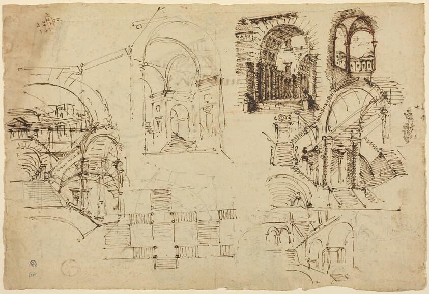 Designs for Palatial Staircases [recto] — Lorenzo Sacchetti