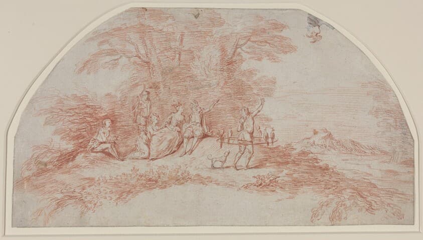 A Fête Galante with Falconers — Antoine Watteau