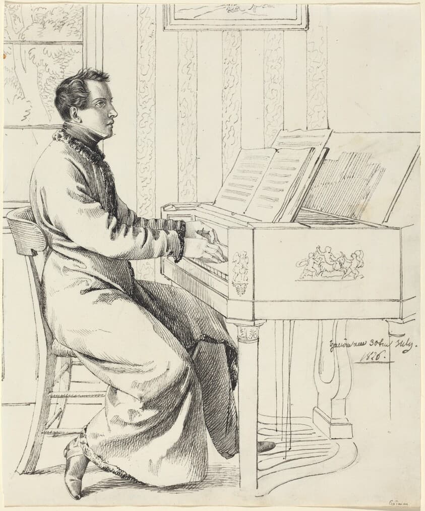 The Artist's Brother-in-Law, Ludwig Hassenpflug, Preparing to Play the Piano — Ludwig Emil Grimm