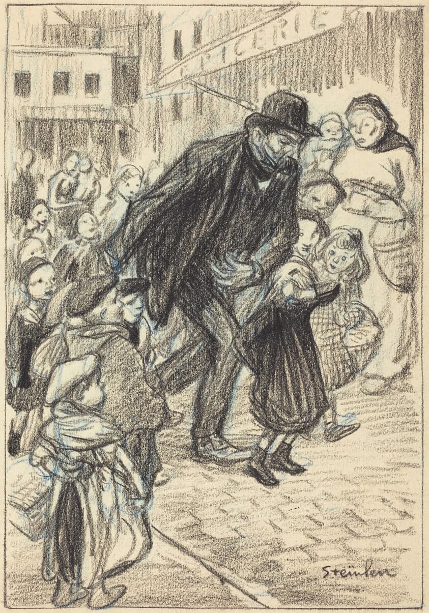 A Man on a City Street, Surrounded by Children (Un Père) — Théophile Alexandre Steinlen