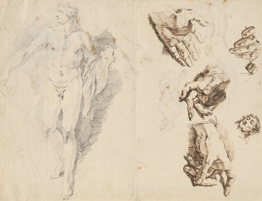 Apollo and Studies of the Artist's Own Hand [recto] — Francesco Fontebasso