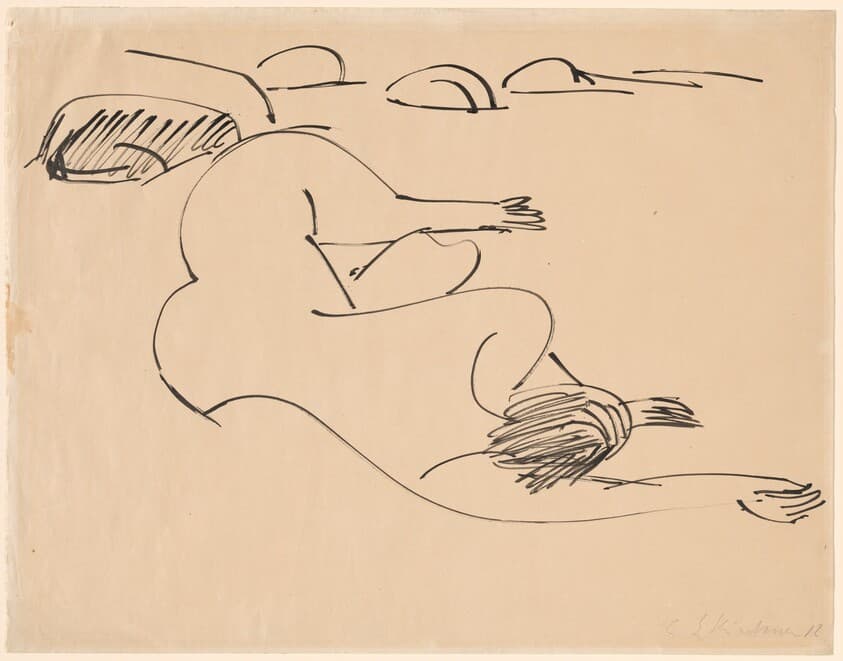 Erna Lying on the Beach among Rocks — Ernst Ludwig Kirchner