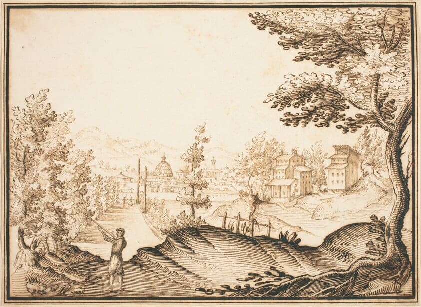 A Landscape with a Domed Building — Remigio Cantagallina