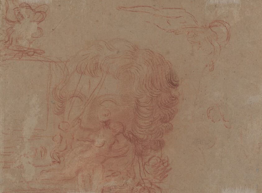 Figure Sketches and a Copy After a Sculpted Head [verso] — Antoine Watteau