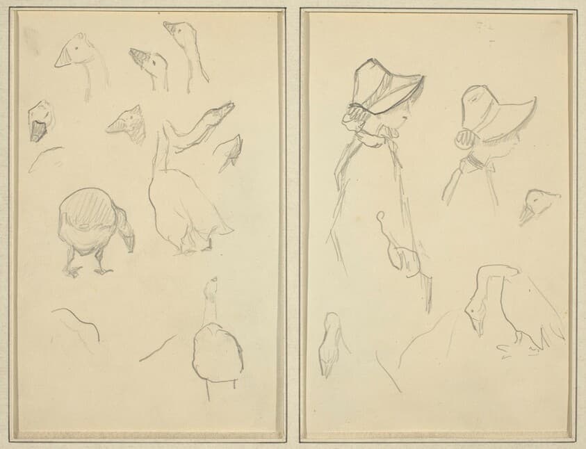 Geese; Girls in Bonnets, Geese [recto] — Paul Gauguin