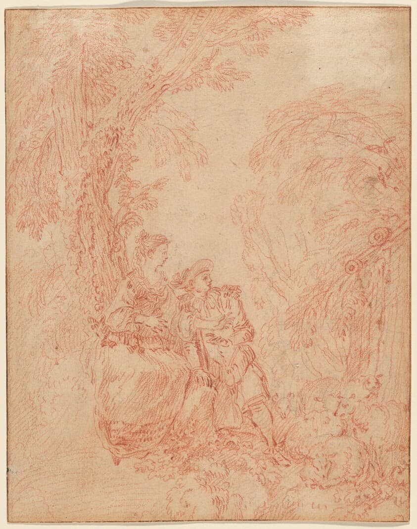 A Shepherd and Shepherdess Seated under a Tree — Antoine Watteau
