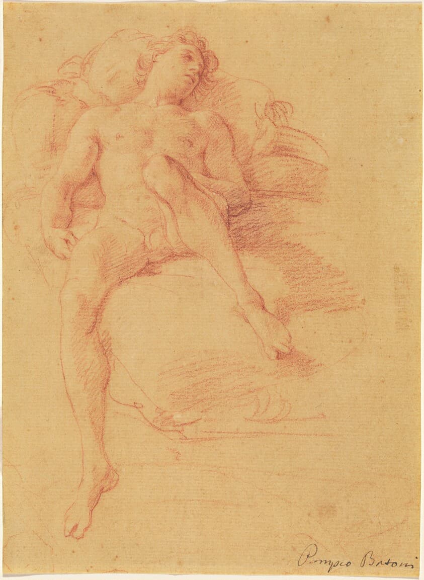 Male Nude Reclining on a Bed — Pompeo Batoni