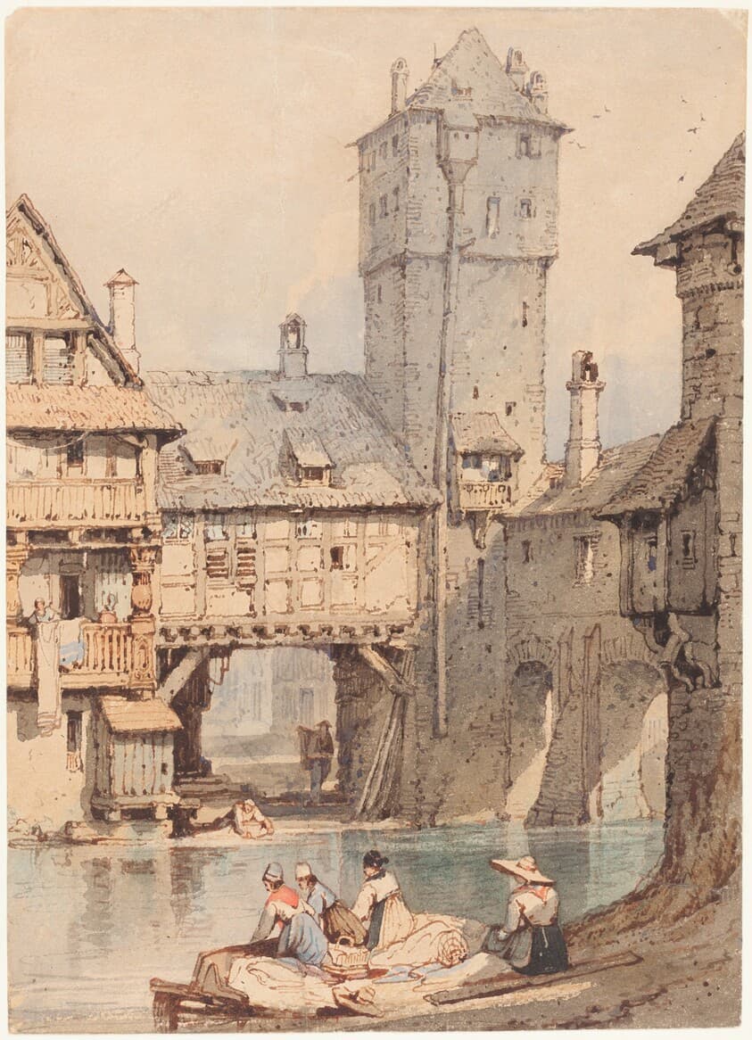 Laundresses before the Wasserturm, Nuremberg — Samuel Prout