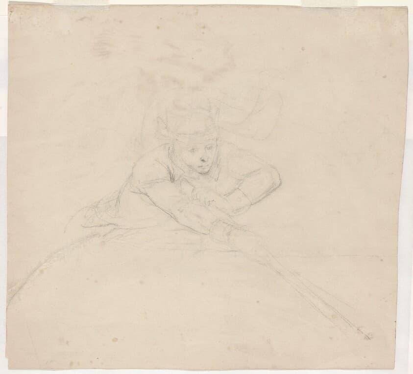 Study of Half-Length Figure with Pole [verso] — Emanuel Gottlieb Leutze