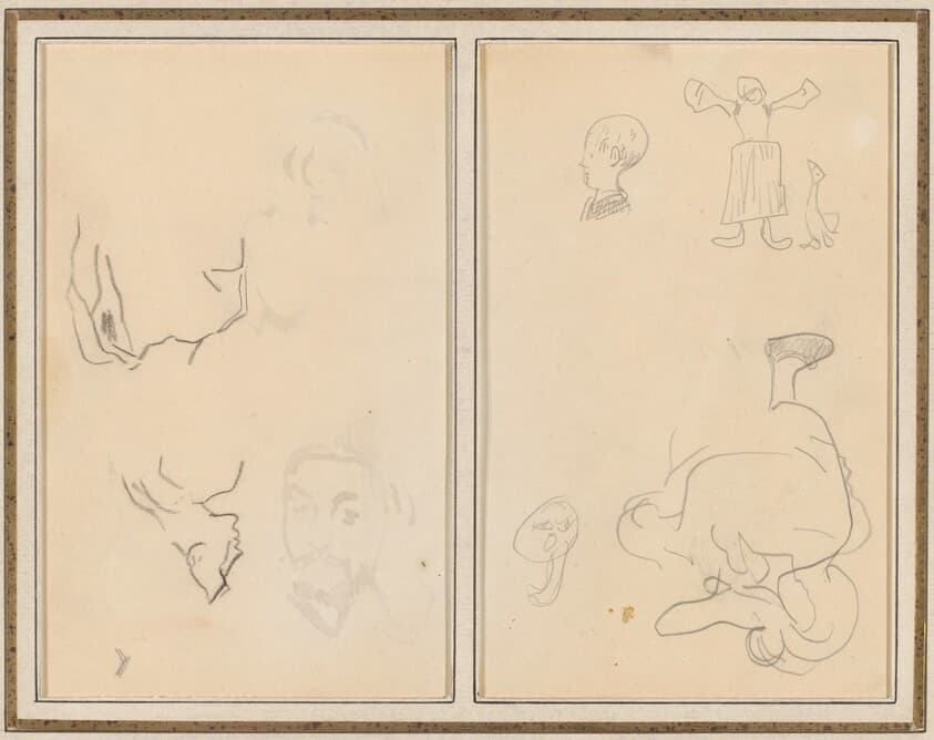 Head of a Man with a Study of His Back; Various Sketches with a Peasant Woman and a Goose [recto] — Paul Gauguin