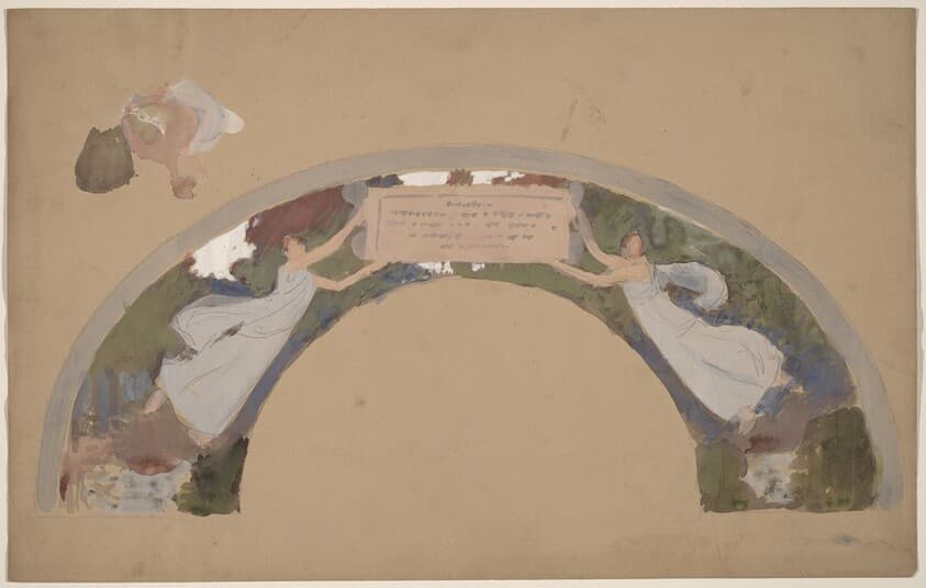 Study of Two Female Figures in Arched Border — Charles Sprague Pearce
