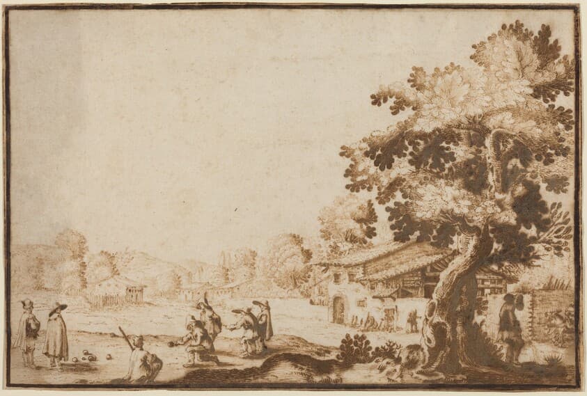 Men Playing Boccie in a Village — Ercole Bazicaluva