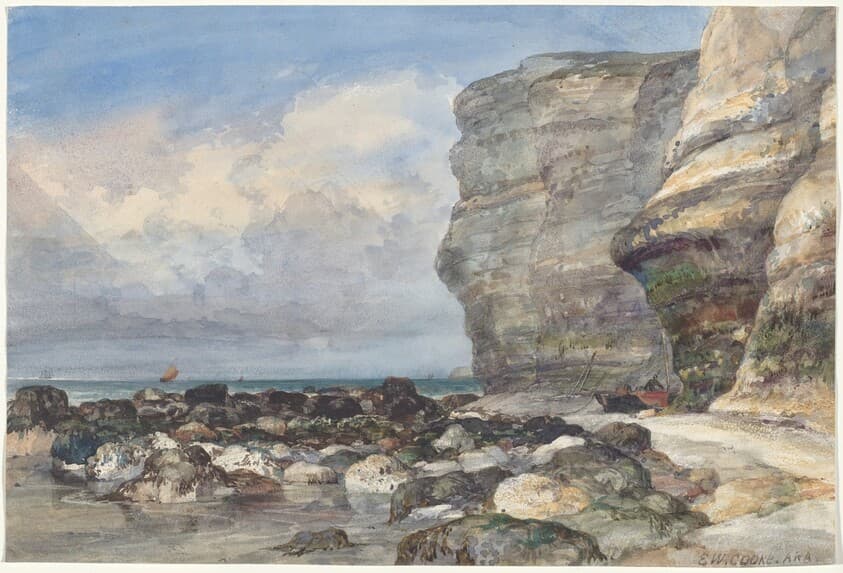 The Rocky Beach and Cliffs at Fécamp — Edward William Cooke
