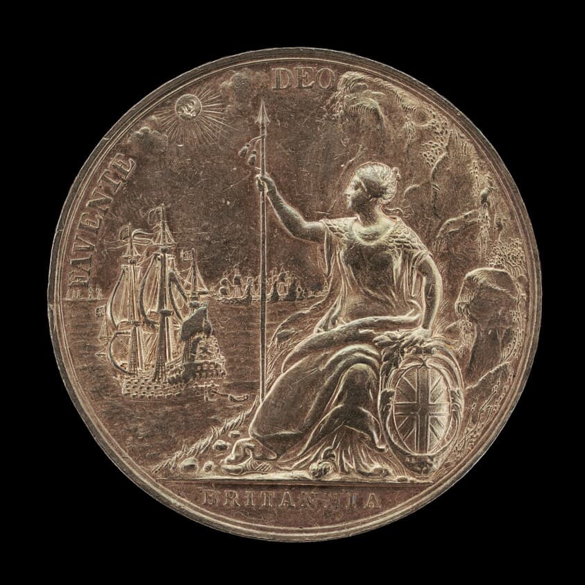 Armed Britannia Surveying Her Navies [reverse] — Jan Roettiers